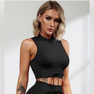 Brand New QINSEN Ribbed Women Seamless High Neck Sport Bra